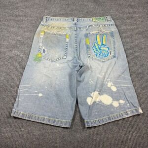Miskeen Denim Shorts Men's 36 Ripped Paint Splatter Peace Sign Baggy Hip Hop